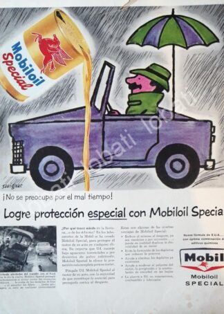 CARTEL ANTIGUO ORIGINAL DE LUBRICANTES MOBIL OIL Y DIBUJO DE RAYMOND SAVIGNAC 1950s /36