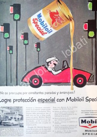 CARTEL ANTIGUO ORIGINAL DE LUBRICANTES MOBIL OIL Y DIBUJO DE RAYMOND SAVIGNAC 1950s /35