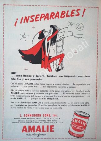 CARTEL ANTIGUO ORIGINAL DE LUBRICANTES AMALIE CON DIBUJO DE JESUS HELGUERA 1951 /32