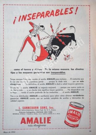 CARTEL ANTIGUO ORIGINAL DE LUBRICANTES AMALIE CON DIBUJO DE JESUS HELGUERA 1951 /30