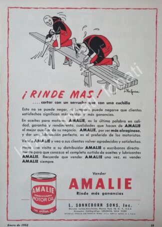 CARTEL ANTIGUO ORIGINAL DE LUBRICANTES AMALIE CON DIBUJO DE JESUS HELGUERA 1952 /29