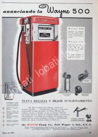 CARTEL ANTIGUO ORIGINAL DE BOMBAS DE GASOLINA WAYNE 500 1952 /27