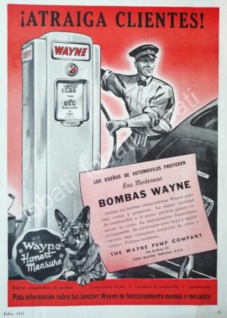 CARTEL ANTIGUO ORIGINAL DE BOMBAS DE GASOLINA WAYNE 1941 /25