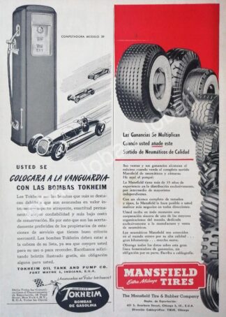 CARTEL ANTIGUO ORIGINAL DE BOMBAS D EGASOLINA TOKHEIM Y OTROS 1952 /22