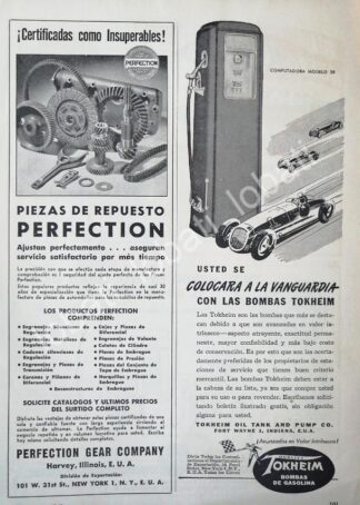 CARTEL ANTIGUO ORIGINAL DE BOMBAS D EGASOLINA TOKHEIM Y OTROS 1949 /21