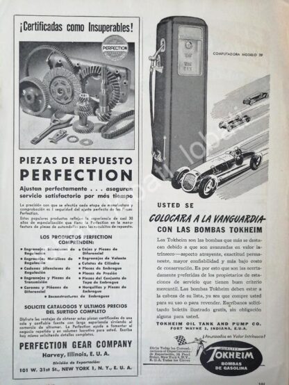 CARTEL ANTIGUO ORIGINAL DE BOMBAS D EGASOLINA TOKHEIM Y OTROS 1949 /21