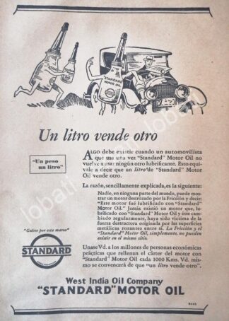 CARTEL ANTIGUO ORIGINAL DE ACEITES LUBRICANTES STANDAR. MOTOR OIL 1927 /19