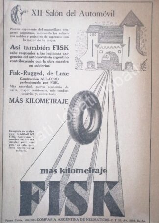 CARTEL ANTIGUO ORIGINAL DE LLANTAS FISK 1926 /9