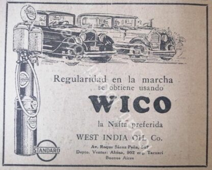 CARTEL ANTIGUO ORIGINAL DE MINI CARTEL BOMBA DE GASOLINA NAFTA WICO 1927 /7