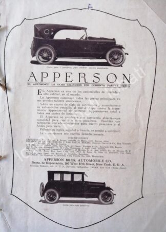 CARTEL ANTIGUO ORIGINAL DE AUTOS APPERSON 1926 /427 SUPER RARO