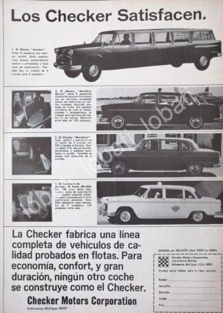 CARTEL ANTIGUO ORIGINAL DE AUTOS Y LIMOUSSINES CHECKER 1966 /425 MUY RARO