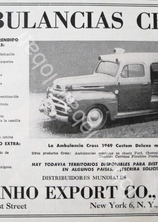 CARTEL ANTIGUO ORIGINAL DE AMBULANCIAS CROSS 1949 / 424 SUPER RARO