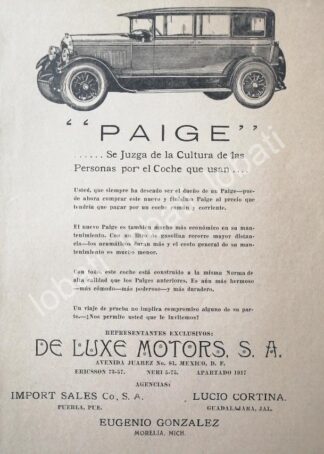 CARTEL ANTIGUO ORIGINAL DE AUTOS PAIGE 1926 /412 MUY RARO