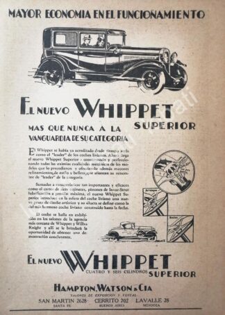CARTEL ANTIGUO ORIGINAL DE AUTOS WHIPPET SUPERIOR 1930 /401 MUY RARO