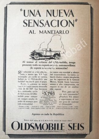 CARTEL ANTIGUO ORIGINAL DE AUTOS OLDSMOBILE SEIS 1930 /400