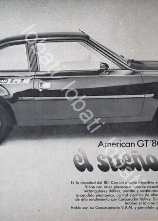 CARTEL ANTIGUO ORIGINAL DE AUTOS VAM AMERICAN GT 80. 1980 /397 RARO