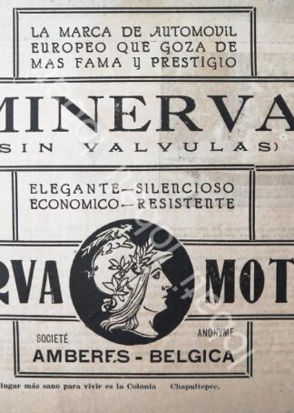 CARTEL ANTIGUO ORIGINAL DE AUTOS MINERVA 1922 /392 SUPER RARO