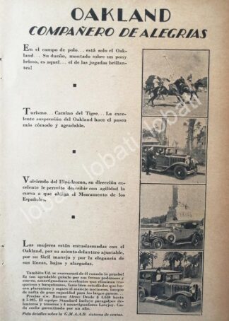 CARTEL ANTIGUO ORIGINAL DE AUTOS OAKLAND 1930 /389 RARO