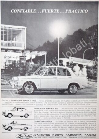 CARTEL ANTIGUO ORIGINAL DE AUTOS DAIHATSU COMPAGNO BERLINA 1000 1965 /382 SUPER RARO