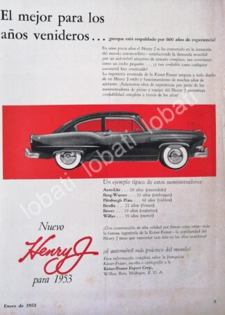 CARTEL ANTIGUO ORIGINAL DE AUTOS KAISER HENRY J. 1953 /375 MUY RARO