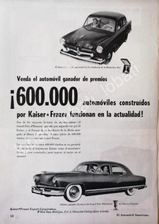 CARTEL ANTIGUO ORIGINAL DE AUTOS KAISER HENRY J. 1953 /374 MUY RARO