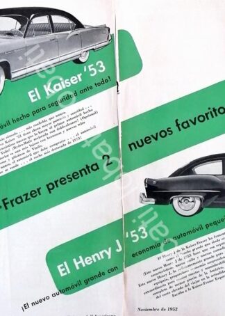 CARTEL ANTIGUO ORIGINAL DE AUTOS KAISER & FRAZER 1953 /370