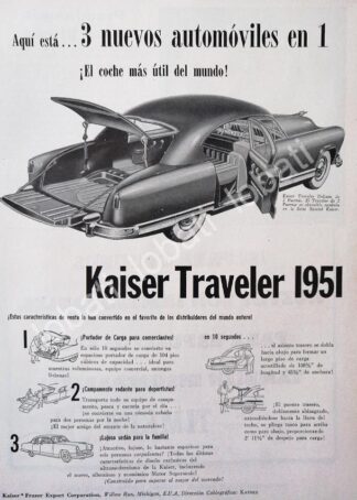 CARTEL ANTIGUO ORIGINAL DE AUTOS KAISER TRAVELER 1951 /360 RARO