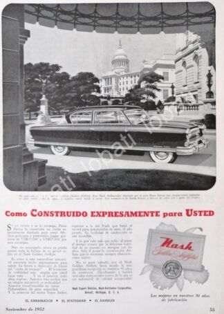 CARTEL ANTIGUO ORIGINAL DE AUTOS NASH AIRFLYTE AMBASSADOR 1952 /357