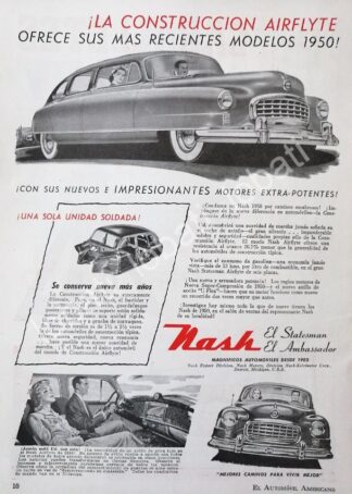 CARTEL ANTIGUO ORIGINAL DE AUTOS NASH 1950 /1953