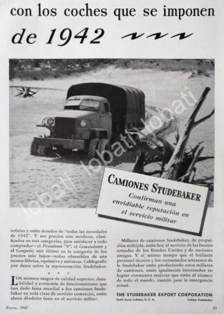 CARTEL ANTIGUO ORIGINAL DE CAMIONES DE GUERRA STUDEBAKER 1944 / MUY RARO SGM