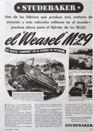 CARTEL ANTIGUO ORIGINAL DE TANQUE DE GUERRA WEASEL M29 1944 / SUPER RARO 10+ SGM