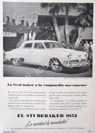 CARTEL ANTIGUO ORIGINAL DE AUTOS STUDEBAKER CHAMPION 1952 /348