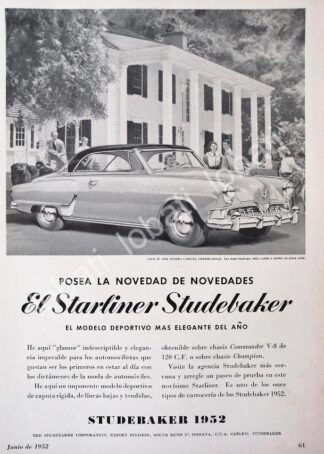 CARTEL ANTIGUO ORIGINAL DE AUTOS STUDEBAKER STARLINER 1953 /344