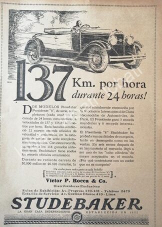 CARTEL ANTIGUO ORIGINAL DE AUTOS STUDEBAKER ROASTER 1926 /343 MUY RARO