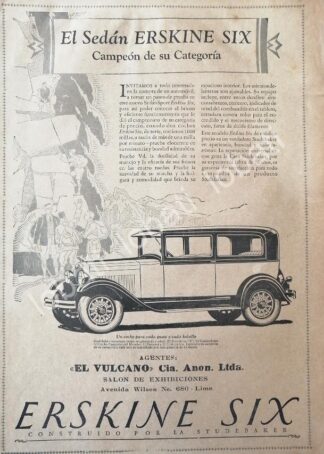 CARTEL ANTIGUO ORIGINAL DE AUTOS ERSKINE SIX 1926 /340 MUY RARO
