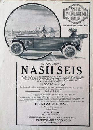 CARTEL ANTIGUO ORIGINAL DE AUTOS NASH SEIS 1920 DIBUJO DE BIENVENIDO GIMBERNARD /333 MUY RARO