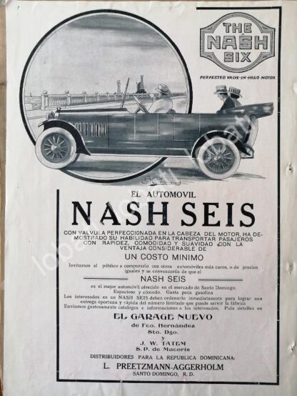 CARTEL ANTIGUO ORIGINAL DE AUTOS NASH SEIS 1920 DIBUJO DE BIENVENIDO GIMBERNARD /333 MUY RARO