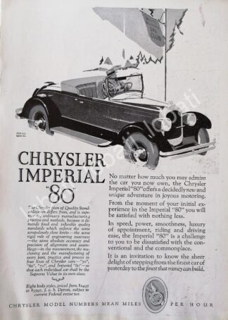 CARTEL ANTIGUO ORIGINAL DE AUTOS CHRYSLER IMPERIAL 80 1926 /316 DIBUJO DE FRANK QUAIL
