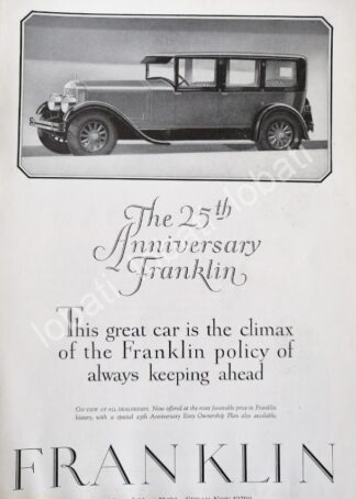 CARTEL ANTIGUO ORIGINAL DE AUTOS FRANKLIN 1927 25 ANIVERSARIO /315 MUY RARO
