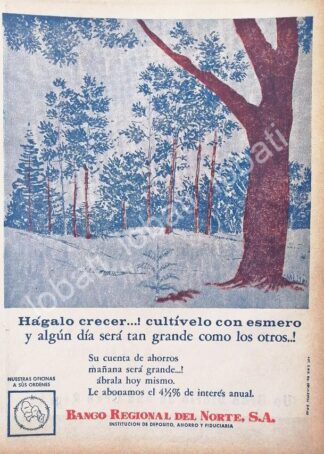 CARTEL ANTIGUO ORIGINAL DE BANCO REGIONAL DEL NORTE, MONTERREY 1968 /261