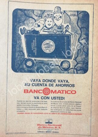 CARTEL ANTIGUO ORIGINAL DE BANAMEX INTRODUCE CAJEROS AUTOMATICOS 1969 BANCOMATICO /260
