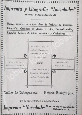 CARTEL ANTIGUO ORIGINAL DE IMPRENTA Y LITOGRAFIA NOVEDADES 1909 ( PERIODICO NOVEDADES ) /251