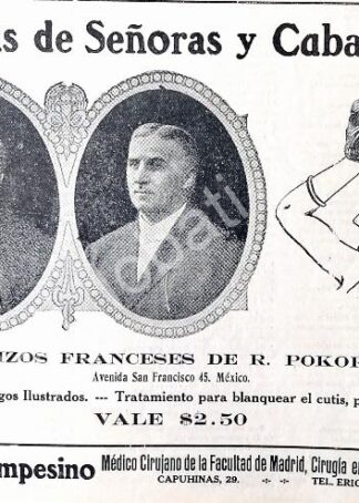 CARTEL ANTIGUO ORIGINAL DE PELUCAS Y POSTIZOS R. POKORNY 1912 /243, MUY RARO