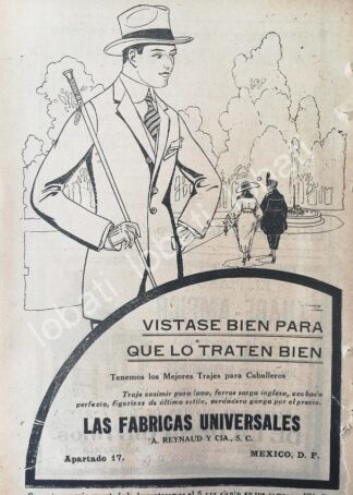 CARTEL ANTIGUO ORIGINAL DE TIENDAS LA FABRICAS UNIVERSALES, ROPA 1920 /220