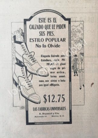 CARTEL ANTIGUO ORIGINAL DE TIENDAS LA FABRICAS UNIVERSALES, CALZADO 1920 /218