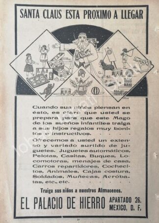 CARTEL ANTIGUO ORIGINAL DE TIENDAS EL PALACIO DE HIERRO 1920 JUGUETES /212