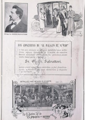 CARTEL ANTIGUO ORIGINAL DE CANTANTE GIULIO SALVATORI EN EL PALACIO DE HIERRO 1920 /210 SUPER RARO 10+