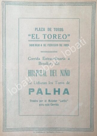CARTEL ANTIGUO ORIGINAL DE CARTEL PLAZA DE TOROS EL TOREO, 1923 A BENEFICIO /41