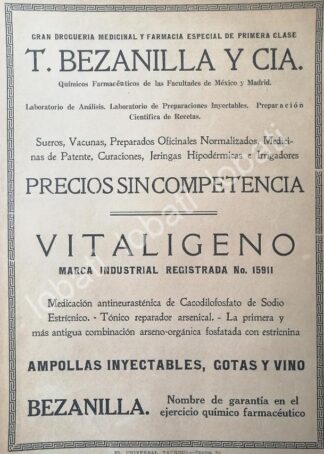 CARTEL ANTIGUO ORIGINAL DE FARMACIA BEZANILLA & CIA. 1922 /209