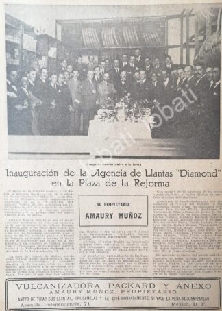 CARTEL ANTIGUO ORIGINAL DE INAUGURACION LLANTAS DIAMOND MEXICO DE AMAURY MUÑOZ 1922 /208